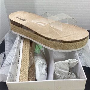 Mata Shoes Cream Tan Espadrille Platform